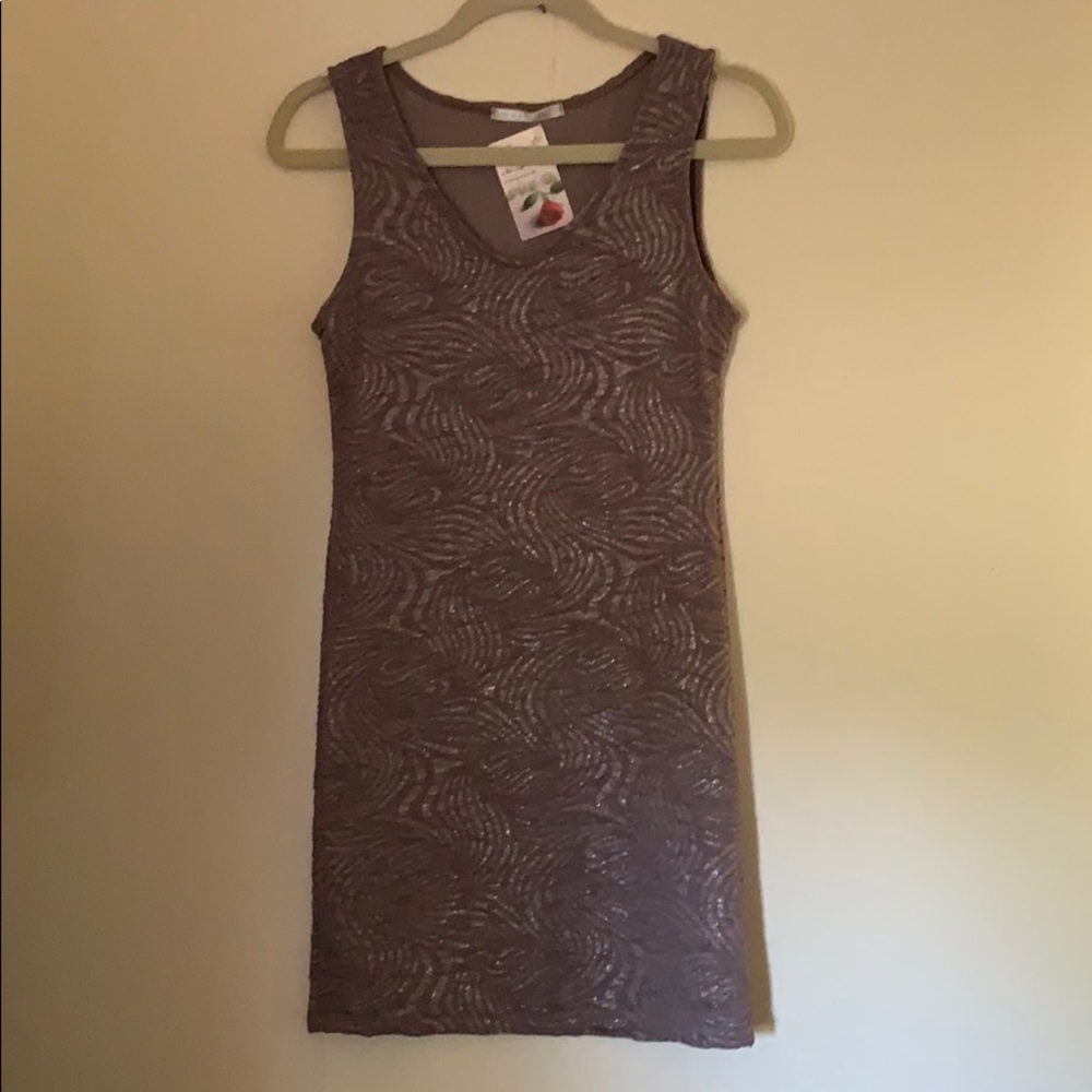 BNWT Taupe colored fitted sparkle dress